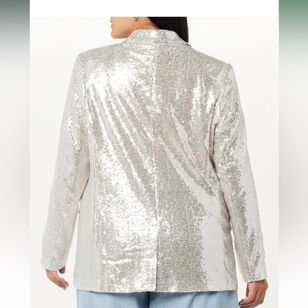 NWT • The Drop • Women's Blake Long One-Button Blazer • Size S • Silver Sequin • - Picture 4 of 7